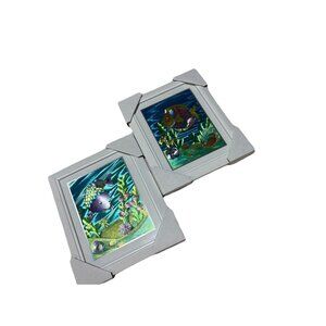 Vintage JCPenney Dufex Fish Foil Art Prints Framed Set of 2 Ocean Decor 12 X 10